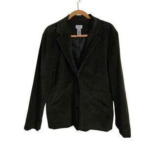 L.L. Bean Vintage Deep Olive Green Velvet Blazer 3 Button Pockets Size 18